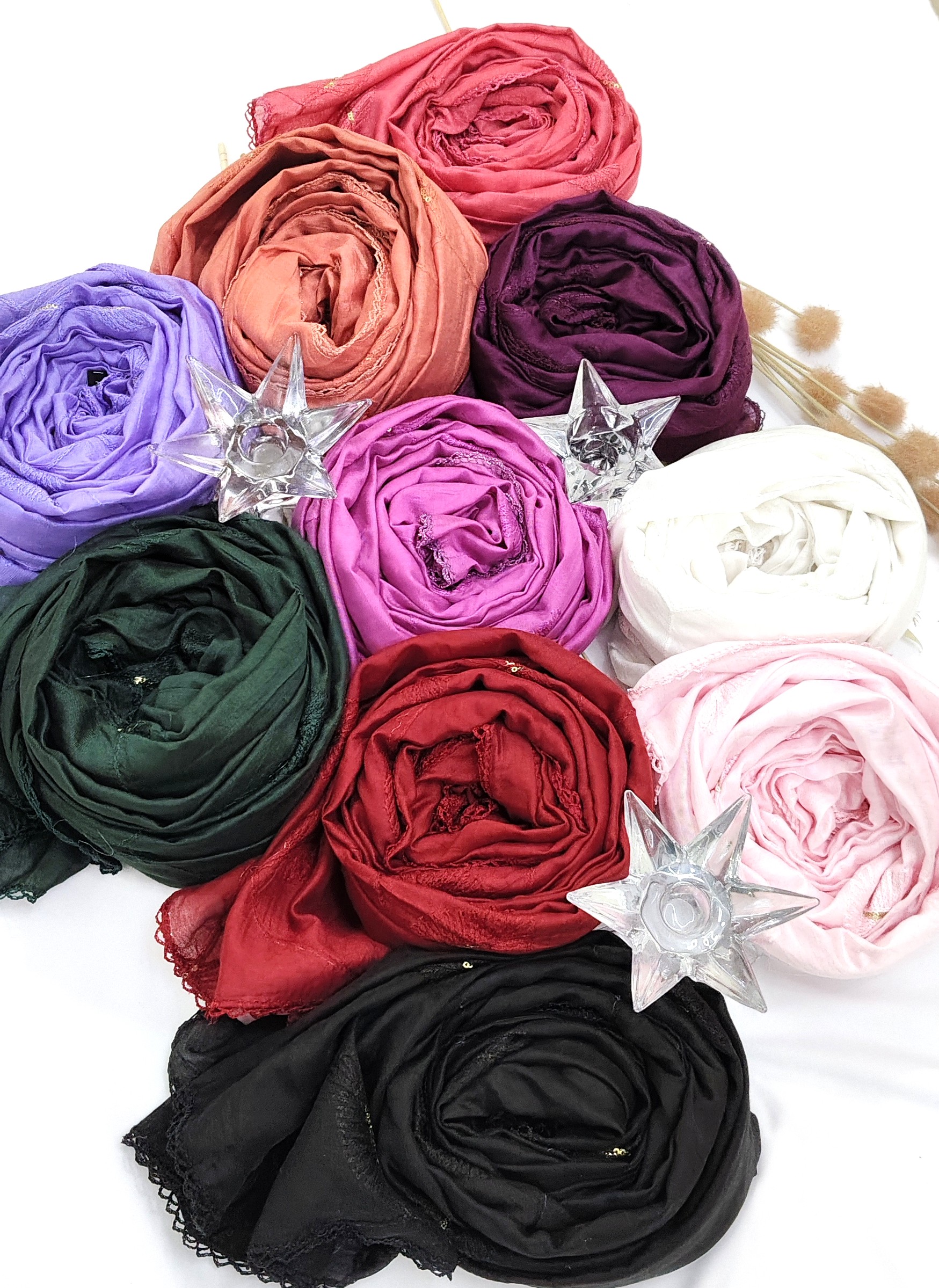 Cotton Gadhwal Crochet with Embroider Leaves Hijab