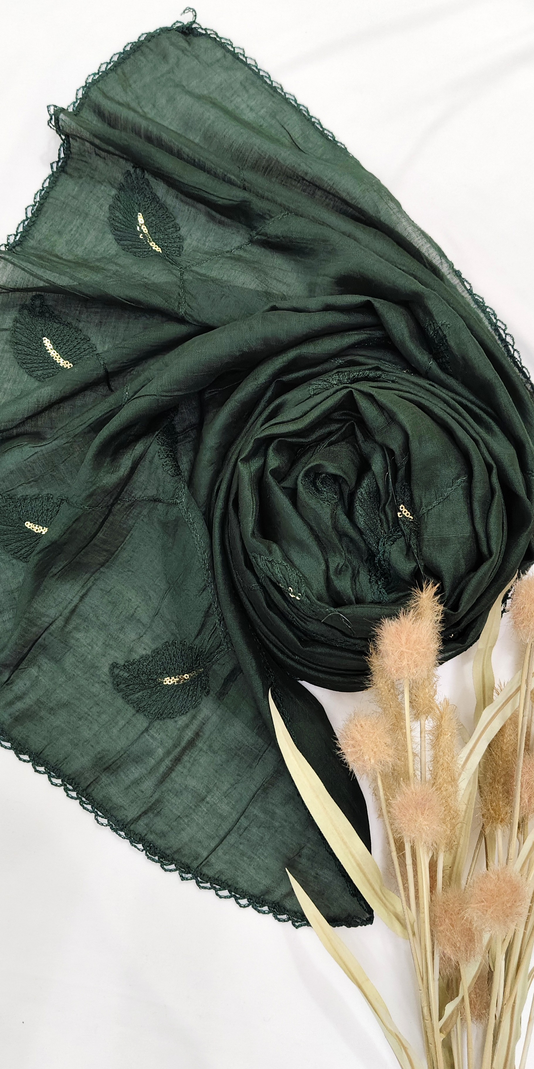 Cotton Gadhwal Crochet with Embroider Leaves Hijab