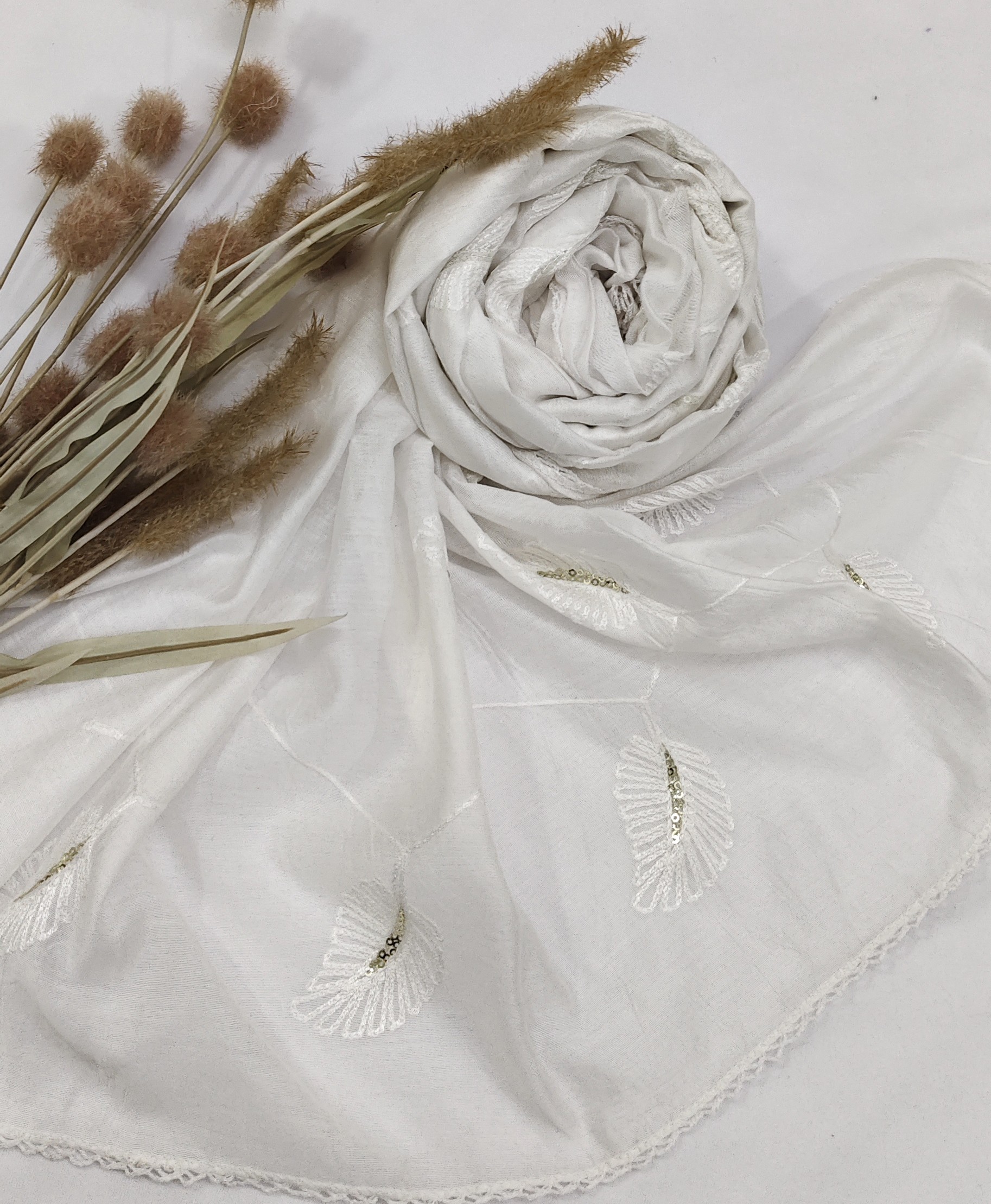 Cotton Gadhwal Crochet with Embroider Leaves Hijab