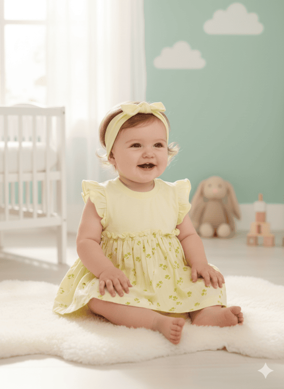 Baby Girl 3-Piece Dress Set โ Frock + Bloomer + Headband mj D.43,45.931