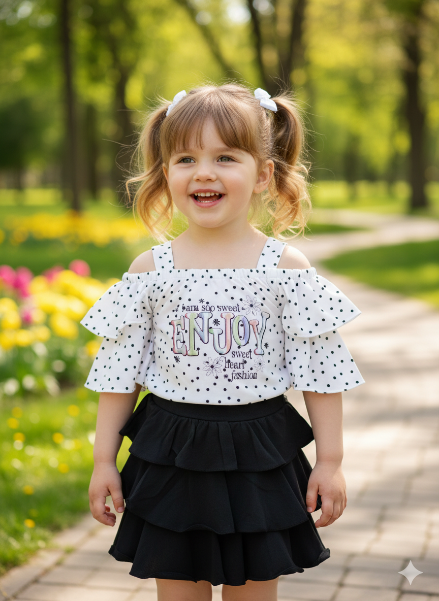 Girls’ Stylish Polka Dot Top & Frill Skirt Set D.11.2218 B.1820