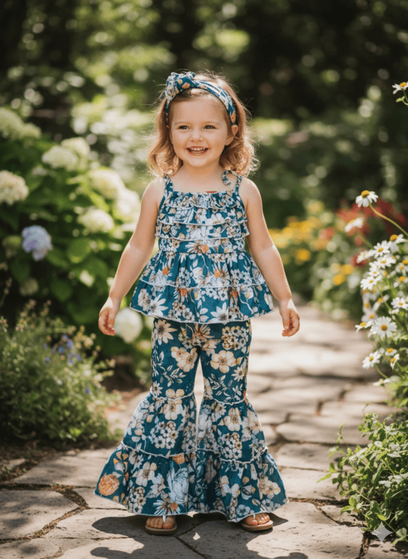 Girls’ Sleeveless Floral Top with Layered Flared Skirt Set D.1235 B.1205