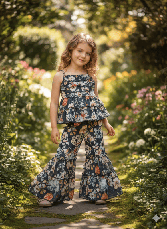 Girls’ Sleeveless Floral Top with Layered Flared Skirt Set D.1235 B.1205