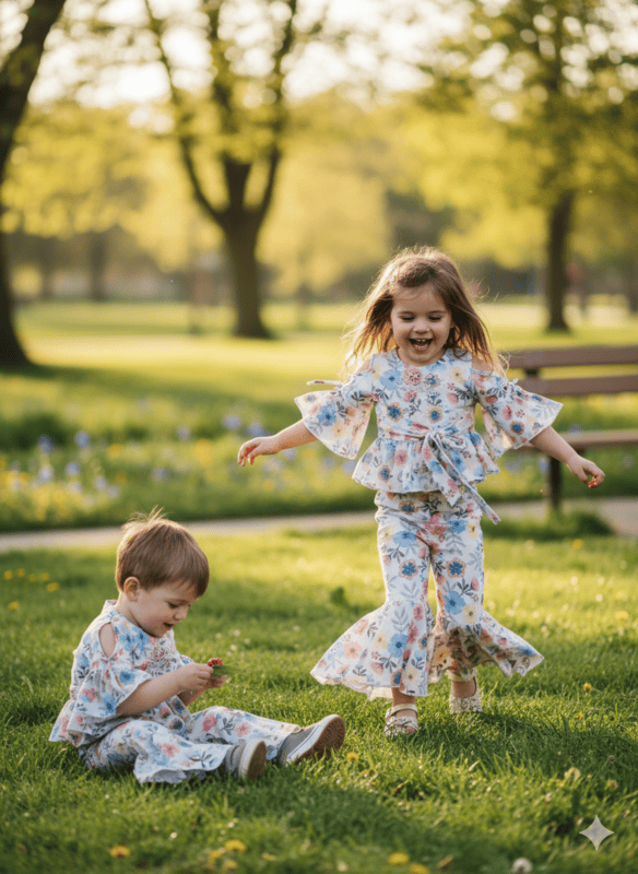 Floral Flare-Sleeve Top & Sharara Pants Set for Girls D.14.1237 B.1278