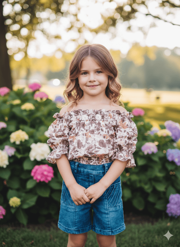 Trendy Floral Top & Denim Shorts Set for Baby Girls D.21.5105 B.1322