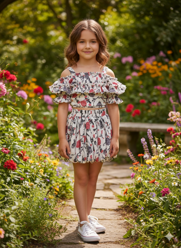 Floral Off-Shoulder Ruffle Top & Skirt Set for Baby Girls D.24.1039 B.1343