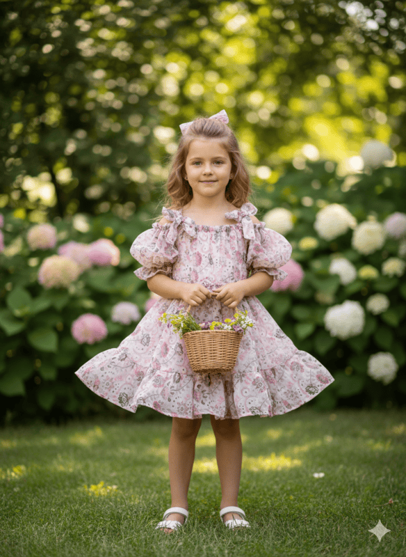 Elegant Pink Floral Off-Shoulder Frock for Girls D.30.003 B.1386