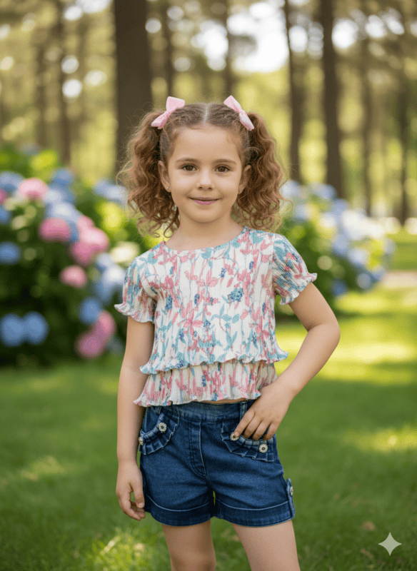 Denim Bloom Shorts Set D.5109 B.V FIRST