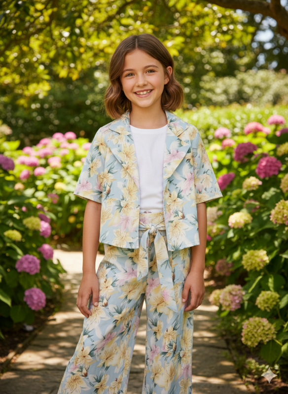 Elegant Floral Printed Girls' Co-Ord Set D.5.2049 B.3676