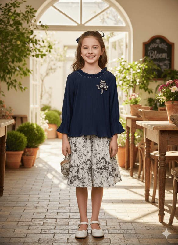 Elegant Partywear Girls' Top & Skirt Set D.8.1113 B.3693