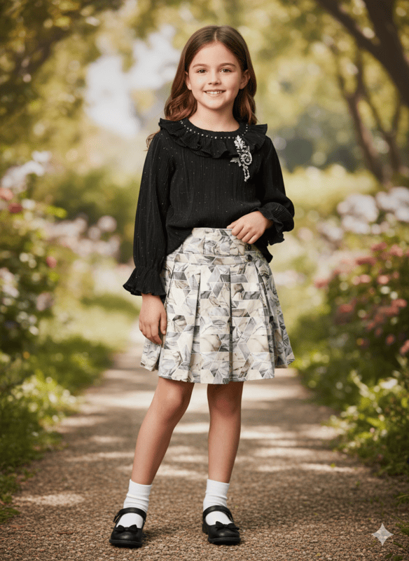 Elegant Partywear Girls' Top & Skirt Set D.8.1113 B.3693