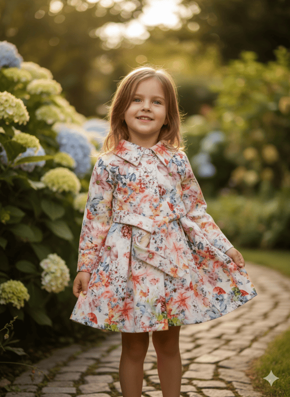 Elegant Floral Print Frock with Matching Jacket D.26.986 B.1357