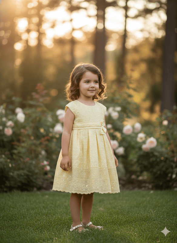 Elegant Yellow Embroidered Party Frock with Sequins & Lace Borders D.14.1282A B.7869