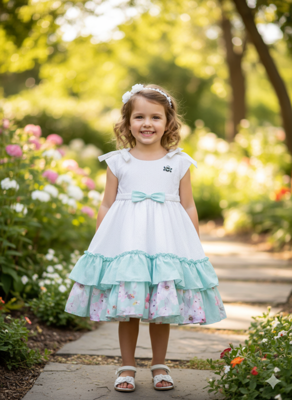 Fancy Frill Frock ā White with Ruffle Layers D.9.MD502 B.1536