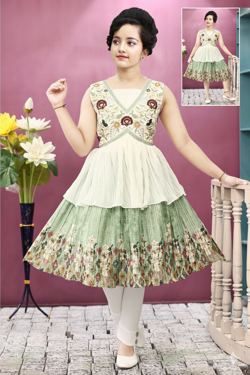 Girls Elegant Embroidered Layered Party Wear Dress D.LG10280WG B.GINI BABY