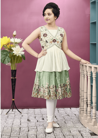 Girls Elegant Embroidered Layered Party Wear Dress D.LG10280WG B.GINI BABY