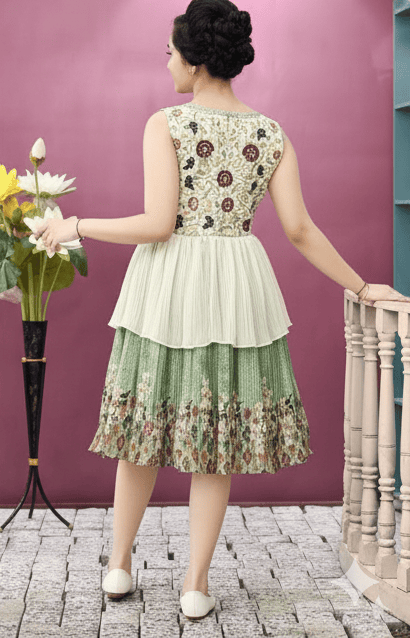 Girls Elegant Embroidered Layered Party Wear Dress D.LG10280WG B.GINI BABY
