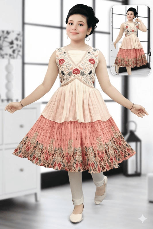 Girls Premium Embroidered Layered Party Wear Frock Dress D.LG10280WO B.GINI BABY