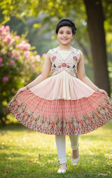 Girls Premium Embroidered Layered Party Wear Frock Dress D.LG10280WO B.GINI BABY