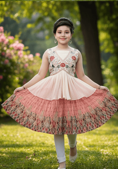Girls Premium Embroidered Layered Party Wear Frock Dress D.LG10280WO B.GINI BABY