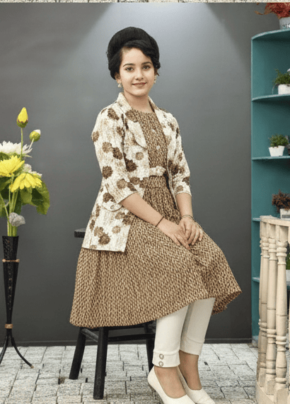 Stylish Printed Frock with Designer Coat D.BS284TG B.GINI BABY