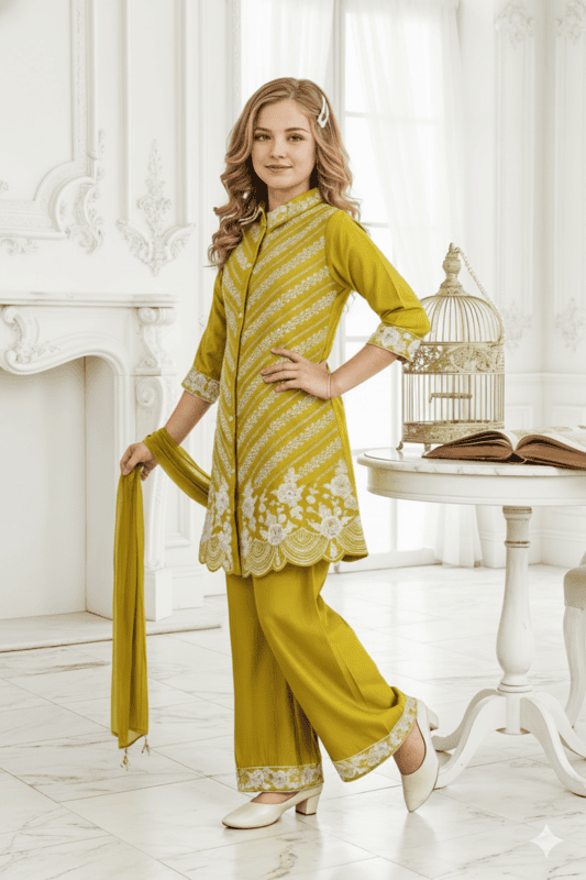 Gini Baby Designer Embroidered Kurta Palazzo Set D.BS293Y  B.GINI BABY