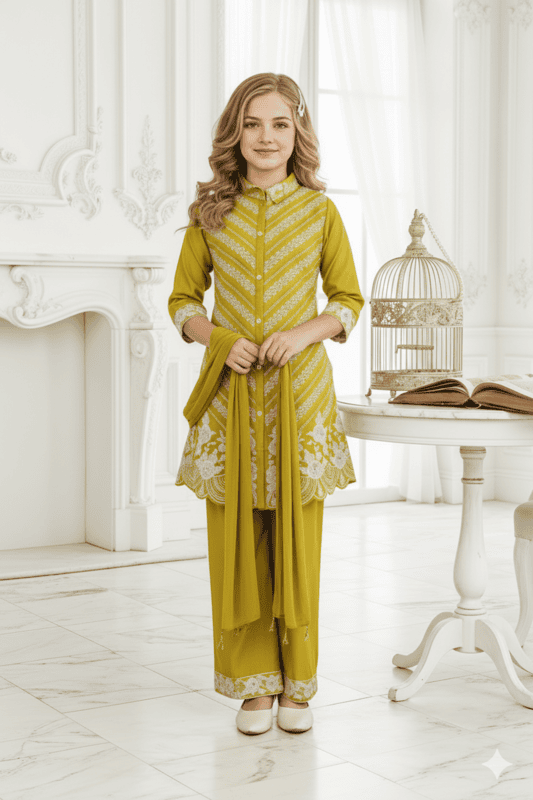 Gini Baby Designer Embroidered Kurta Palazzo Set D.BS293Y  B.GINI BABY