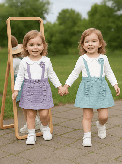 Magic World Kids Wear Suspender Frock Set with Hosiery Leggings  D.2405  B.MEGIC WORD