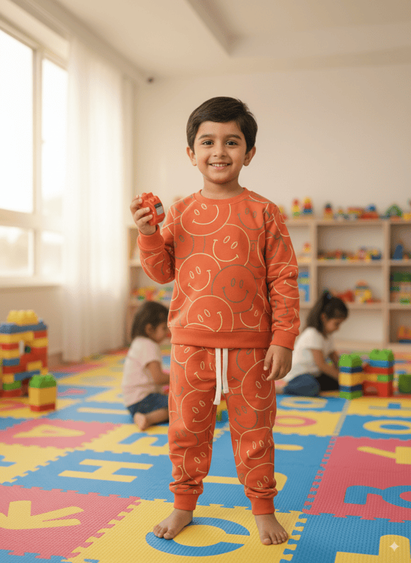 Kids "Smiley Print" Full Sleeves Sweatshirt and Jogger Pant D.7.2039 B.2091