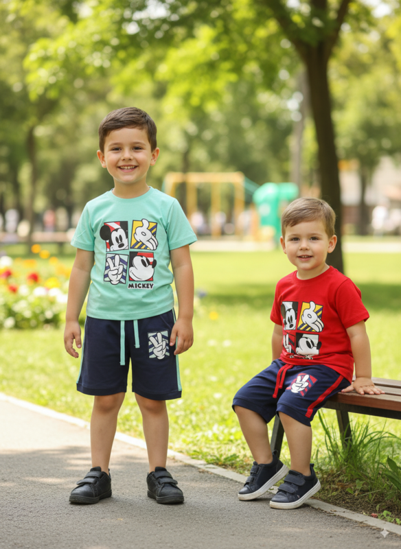 Kids "Mickey Cartoon" Printed T-Shirt and Shorts Set D.21.519 B.2173