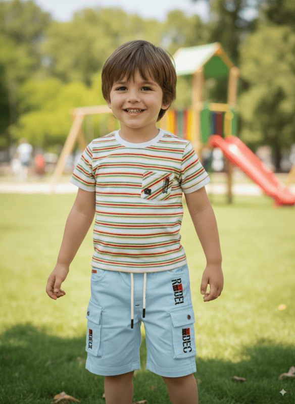 Boys' Striped T-Shirt & Cargo Shorts Set 10.3573