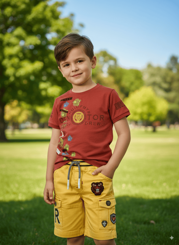 Boys' Stylish Graphic T-Shirt & Cargo Shorts D.26/6 B.3944