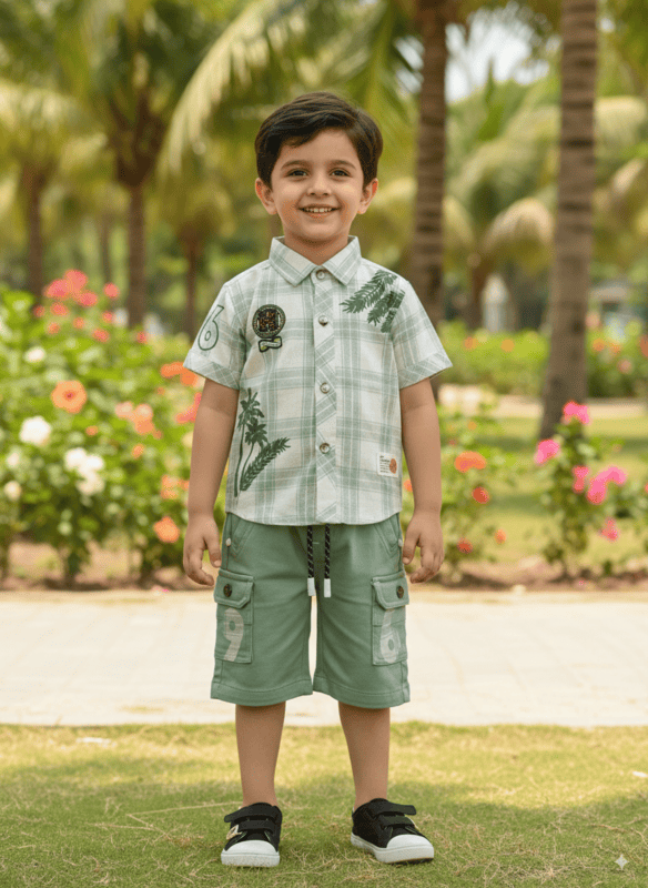 Boys' Tropical Plaid Shirt & Cargo Shorts Set D.15.10111 B.2927