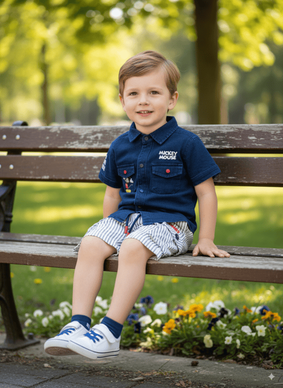 Mickey Mouse Kids Denim Shirt & Striped Shorts Set D.13.10138 B.2918