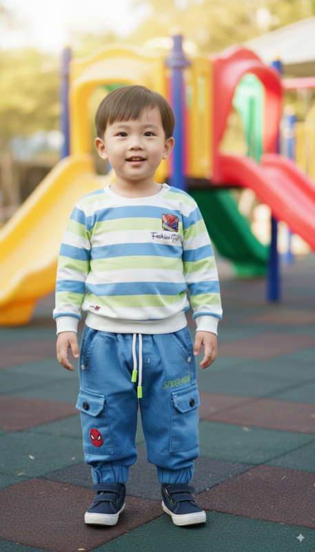 striped full-sleeve top and blue jogger-style pants D.8.30036 B.2892