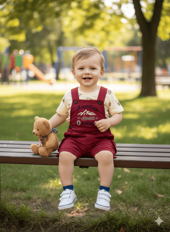 Kids' Adventure-Themed Overall Shorts Set D.40.1638 B.1451