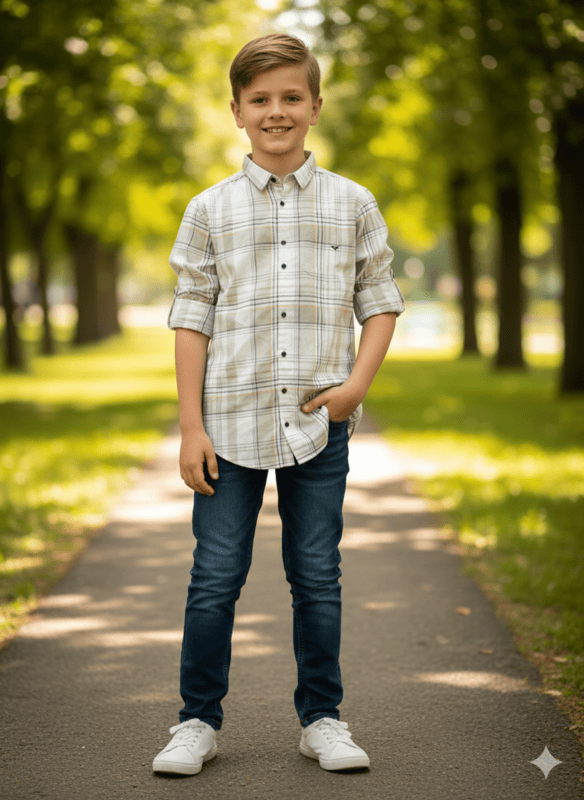 "Classic Plaid Boys' Short-Sleeve Button-Up Shirt D.7.13272 B.5429