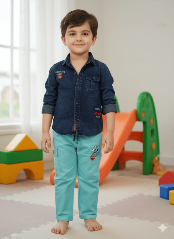 Denim Shirt + Mint Green Pant D.57/6 B.4104