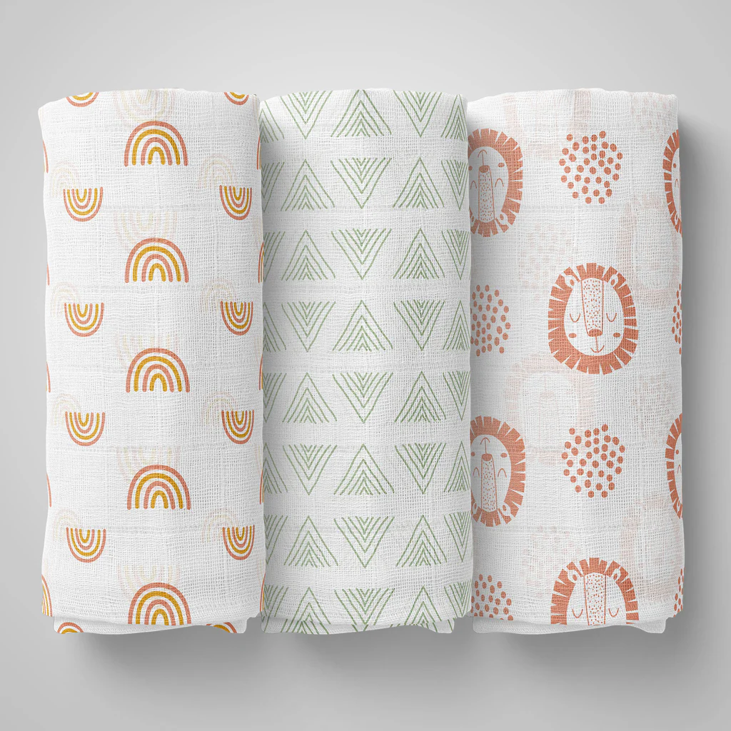 1ST STEP 100% Cotton Muslin Baby Swaddle Set,Size-120cm x 100cm (47"x39"),Pack of 3