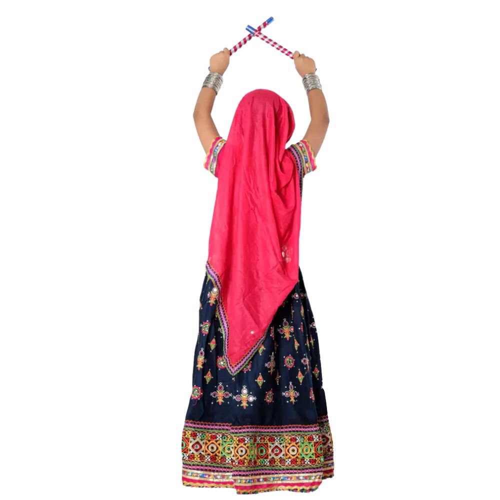 Garba Dance Fancy Dress Costume Navy Blue & Magenta Pink Garba Dance Fancy Dress Costume Navy Blue & Magenta Pink