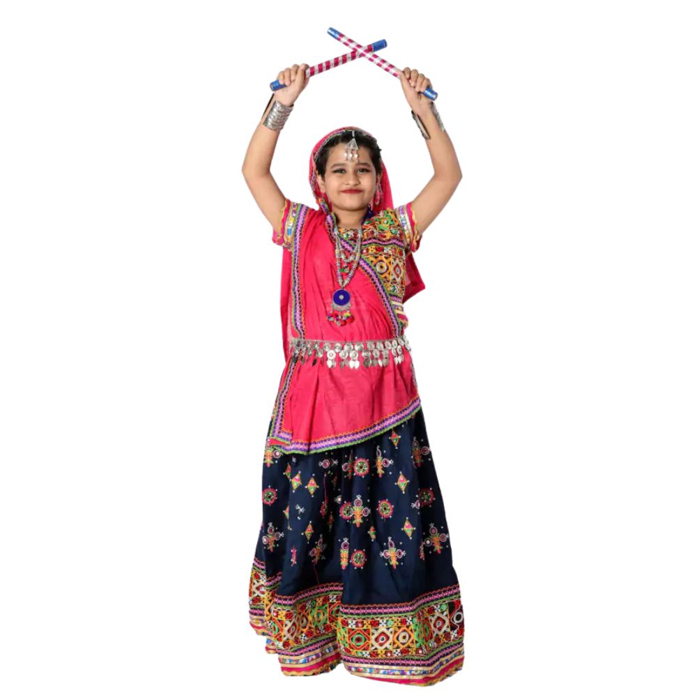 Garba Dance Fancy Dress Costume Navy Blue & Magenta Pink Garba Dance Fancy Dress Costume Navy Blue & Magenta Pink