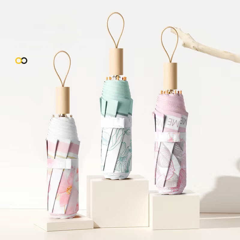 High Quality Three-Folding Manual 8 Bone Umbrella Flower Print Fabric Double-Layer Anti UV  Sunscreen and Rain Umbrella