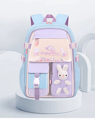 European style Special Design Quicksand Primary School Refrigerator School Bags Anime printed Backpack Bag for Children with cute rabbit doll