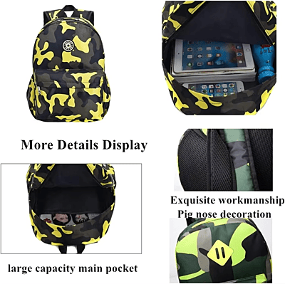 Camo Patterned Schoolbag Waterproof Nylon Backpack Wear-Resistant and Breathable for Primary School