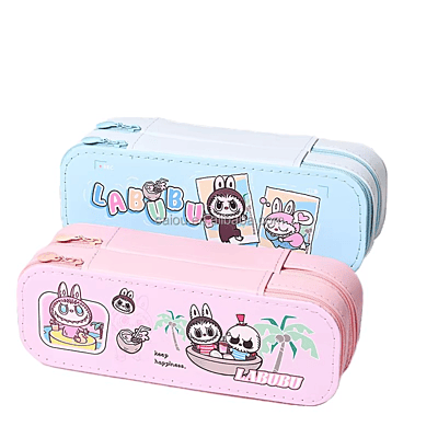Cartoon print Double-Deck Large Capacity Pencil Case Girls Cute Cinnamoroll Kuromi Melody KT Cat Design Pencil case