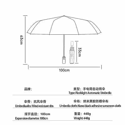 Fully automatic umbrella car reverse sunscreen sunshade sun umbrella dual use with LED flashlight business umbrella