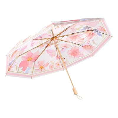 High Quality Three-Folding Manual 8 Bone Umbrella Flower Print Fabric Double-Layer Anti UV  Sunscreen and Rain Umbrella