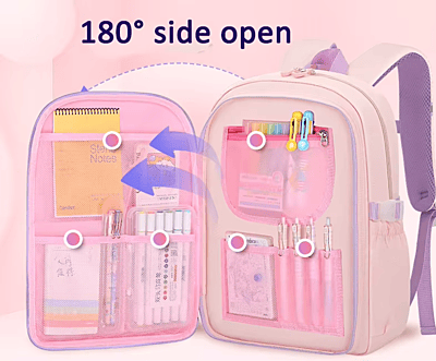 European style Special Design Quicksand Primary School Refrigerator School Bags Anime printed Backpack Bag for Children with cute rabbit doll