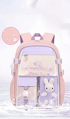European style Special Design Quicksand Primary School Refrigerator School Bags Anime printed Backpack Bag for Children with cute rabbit doll