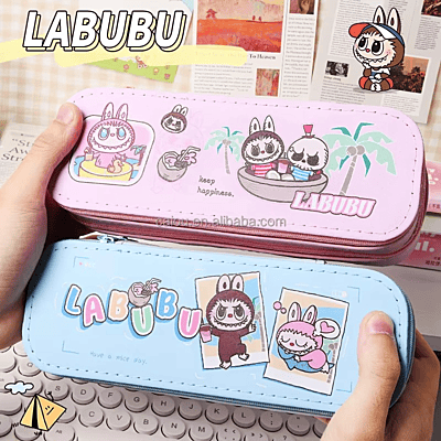 Cartoon print Double-Deck Large Capacity Pencil Case Girls Cute Cinnamoroll Kuromi Melody KT Cat Design Pencil case